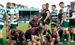 : Andy Christie of Saracens celebrates after scoring a penalty try during the Greene King...