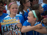 July 10, 2015 - New York, New York - Girls celebrate the American victory at the 2015 Womens World Cup.  The 2015 Women's World Cup Champion...