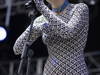 Spanish singer Dora Postigo performs on stage at Noches del Botanico Festival at Real Jardín Botanico Alfonso XIII on June 29, 2021 in Madri...