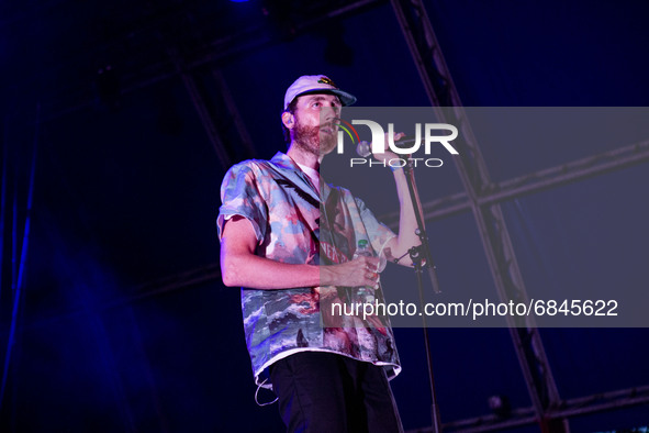 The italian singer and songwriter Mecna (Corrado Grilli) performs live at Carroponte on July 1, 2021 in Sesto San Giovanni Milan, Italy. 