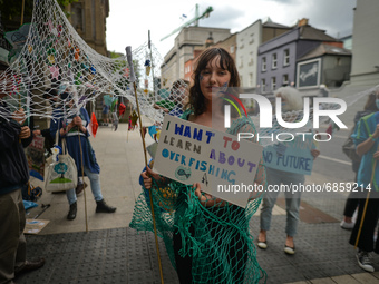Extinction Rebellion activists during the 'Protect Our Seas' protest in front of Leinster House in Dublin.
On Wednesday, 07 July 2021, in Du...