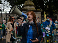 Extinction Rebellion activists during the 'Protect Our Seas' protest in front of Leinster House in Dublin.
On Wednesday, 07 July 2021, in Du...