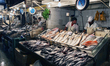 Men cut and sell fresh fish at the famous fish market in the Central Market (Mercado Centr...