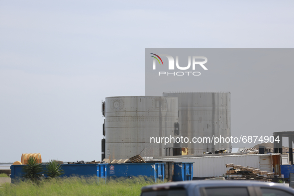A view of the inner part of SpaceX's build site in Boca Chica, Texas on July 13th, 2021.  