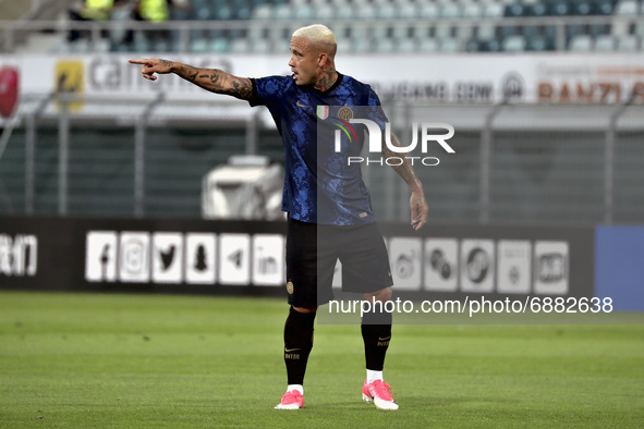 Radja Nainggolan of FC Internazionale gestures during the Pre-Season Friendly match between Lugano and FC Internazionale at Cornaredo Stadiu...