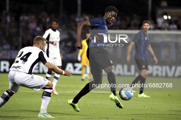 Lucien Agoume' of FC Internazionale in action during the Pre-Season Friendly match between Lugano and FC Internazionale at Cornaredo Stadium...