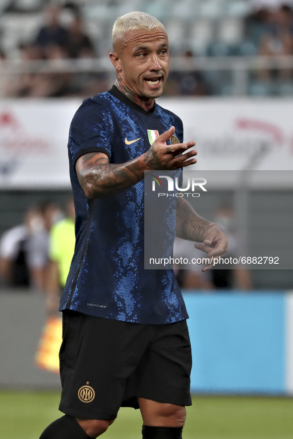 Radja Nainggolan of FC Internazionale gestures during the Pre-Season Friendly match between Lugano and FC Internazionale at Cornaredo Stadiu...