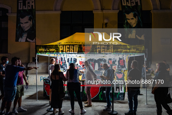 People buy original gadgets before the Piero Pelù Concert in Molfetta at Banchina Seminario on 18 July 2021.
On the occasion of the first a...