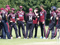 Aaron West of Brentwood cc given a Team talk during Dukes Essex T20 Competition- Semi-Final between Brentwood CC and Hornchurch CC at Toby H...