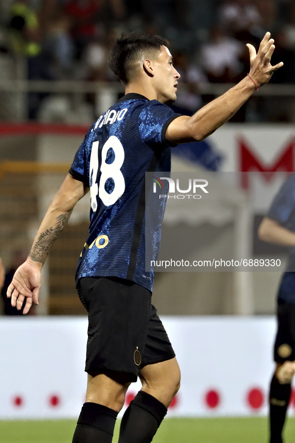 Martin Satriano of FC Internazionale celebrates after scoring the his team's second goal during the Pre-Season Friendly match between Lugano...