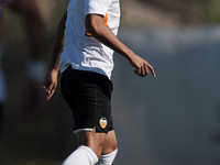 Omar Alderete of Valencia during the warm-up before the Pre-Season friendly match between Valencia CF and Villarreal CF at Oliva Nova Beach...