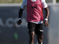 Thierry Correia of Valencia during the warm-up before the Pre-Season friendly match between Valencia CF and Villarreal CF at Oliva Nova Beac...