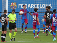 Rey Manaj hat trick celebration during the friendly match between FC Barcelona and Club Gimnastic de Tarragona, played at the Johan Cruyff S...
