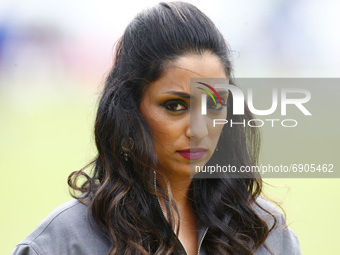 LONDON, ENGLAND - July 25:Isa Guha working for BBC Sport during The Hundred between London Spirit Women and Oval Invincible Women at Lord's...