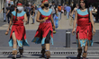 Pre-hispanic dancers during the 696th anniversary of the foundation of Tenochtitlan, the M...