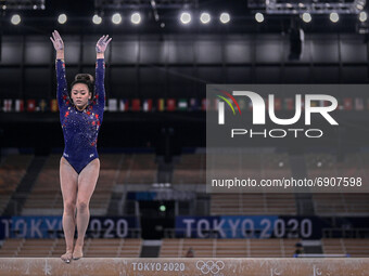Sunisa Lee of United States of America during women's qualification for the Artistic  Gymnastics final at the Olympics at Ariake Gymnastics...