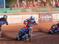  Steve Worrall  (White) leads Nick Morris  (Red) and Luke Becker  (Blue) during the SGB Premiership match between Wolverhampton Wolves and B...