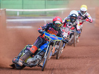  Nick Morris  (Red) leads Brady Kurtz  (White) and Richie Worrall  (Yellow) during the SGB Premiership match between Wolverhampton Wolves an...