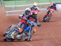  Nick Morris  (Red) leads Brady Kurtz  (White) and Richie Worrall  (Yellow) during the SGB Premiership match between Wolverhampton Wolves an...