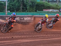   Sam Masters  (Blue) leads Steve Worrall (Yellow) and Nick Morris  (Red)during the SGB Premiership match between Wolverhampton Wolves and B...