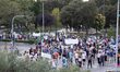 Hundreds of people, less than the big previous rally, are seen at the Demonstration Agains...