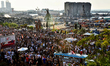 Lebanese protesters gathered in mourning near Beirut's port on August 4, 2021 in Beirut, L...