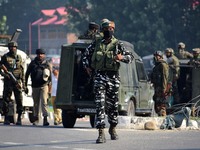 Indian security forces near the site of encounter in south Kashmir's Kulgam area, India on August 13, 2021. Inspector General of Police (IGP...