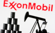 ExxonMobil (Exxon Mobil Corporation) company logo and miniature models of an oil derrick p...