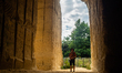 A man is looking inside the Maastricht Caves Zonneberg, during the new route,  The Dutch M...
