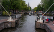 View of the concentric canals of Amsterdam, Netherlands, on August 19, 2021. They are a se...