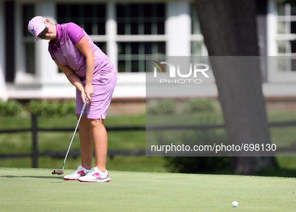 Ashleigh Simon of Johannesburg, South Africa follows her putt at the 14th green after finishing the hole during the second round of the Mara...