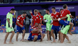 Players of Football Union Of Russia (Team RFU) celebrate victory during the FIFA Beach Soc...