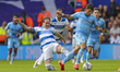    QPR’s Stefan Johansen with a late challenge during the Sky Bet Championship match betwe...