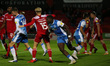  Barrow's Festus Arthur celebrates after scoring their second goal    during the EFL Troph...
