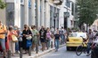 Farewell to Mikis Theodorakis, Lying in state in Athens. Crowds of people are waiting in l...