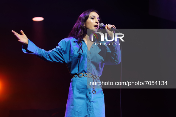 Singer laureate of the contest 'Chantez 20 ans en 21' Nina Versyp performs at Studio 104 of Radio France during the radio recording 'Concert...