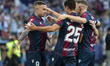 Levante's forward Roger Marti celebrate after scoring the 1-0 goal with his teammate   dur...