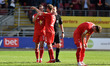 Theo Archibald of Leyton Orient celebrates scoring his side's third goal of the game durin...