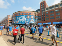 Fans arrive at the entrance of Ford Field ahead  of an NFL football game against the San Francisco 49ers in Detroit, Michigan USA, on Sunday...