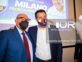 Matteo Salvini and Luca Bernardo attend “Milano Pronta Per Il Futuro” Lega press conference at Palazzo delle Stelline on September 07, 2021...