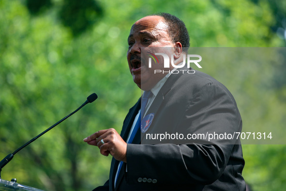 Activist Martin Luther King III, the oldest living child of Martin Luther King, Jr., speaks at the “Finish the Job: For the People” voting r...