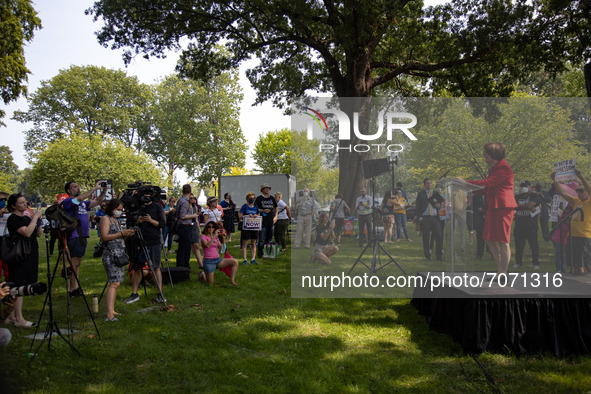 Senator Amy Klobuchar (D-MN) speaks at the “Finish the Job: For the People” voting rights rally At the Robert A. Taft Memorial near U.S. Sen...