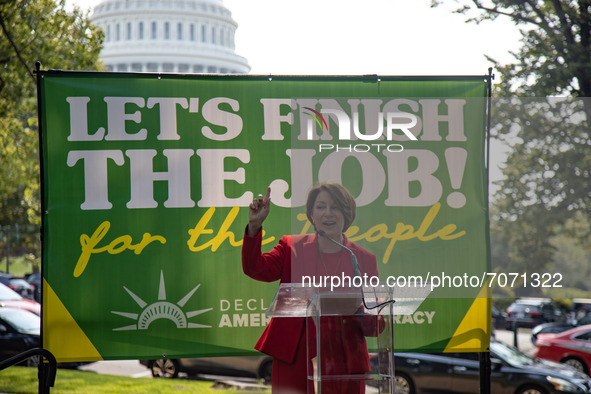 Senator Amy Klobuchar (D-MN) speaks at the “Finish the Job: For the People” voting rights rally At the Robert A. Taft Memorial near U.S. Sen...