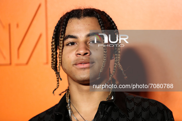 BEVERLY HILLS, LOS ANGELES, CALIFORNIA, USA - SEPTEMBER 16: Rapper 24kGoldn arrives at the MARCELL VON BERLIN Spring/Summer 2021 Runway Fash...