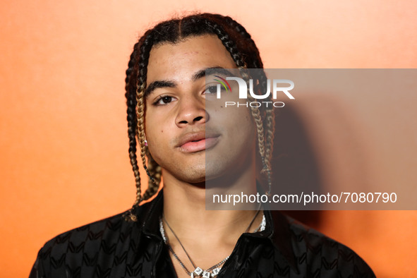 BEVERLY HILLS, LOS ANGELES, CALIFORNIA, USA - SEPTEMBER 16: Rapper 24kGoldn arrives at the MARCELL VON BERLIN Spring/Summer 2021 Runway Fash...
