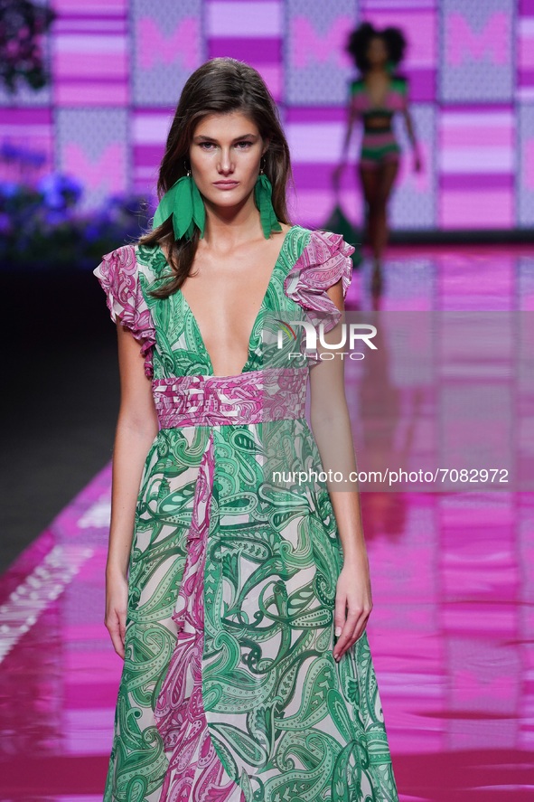 A model walks the runway at the Lola Casademunt by Maite fashion show during Mercedes Benz Fashion Week Madrid September 2021 at IFEMA  on S...