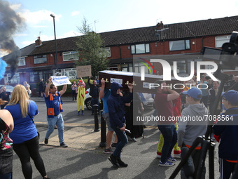  Protests against Oldham owners during the Sky Bet League 2 match between Oldham Athletic and Hartlepool United at Boundary Park, Oldham on...