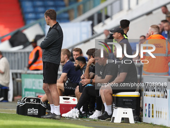 Hartlepool United manager Dave Challinor with his head in his hands  during the Sky Bet League 2 match between Oldham Athletic and Hartlepoo...