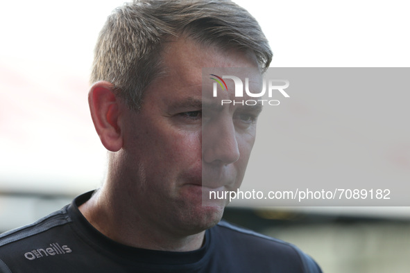 Hartlepool United manager Dave Challinor  during the Sky Bet League 2 match between Oldham Athletic and Hartlepool United at Boundary Park,...