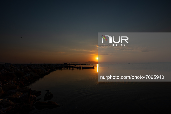 Sunrise At Axios Delta National Park In Greece